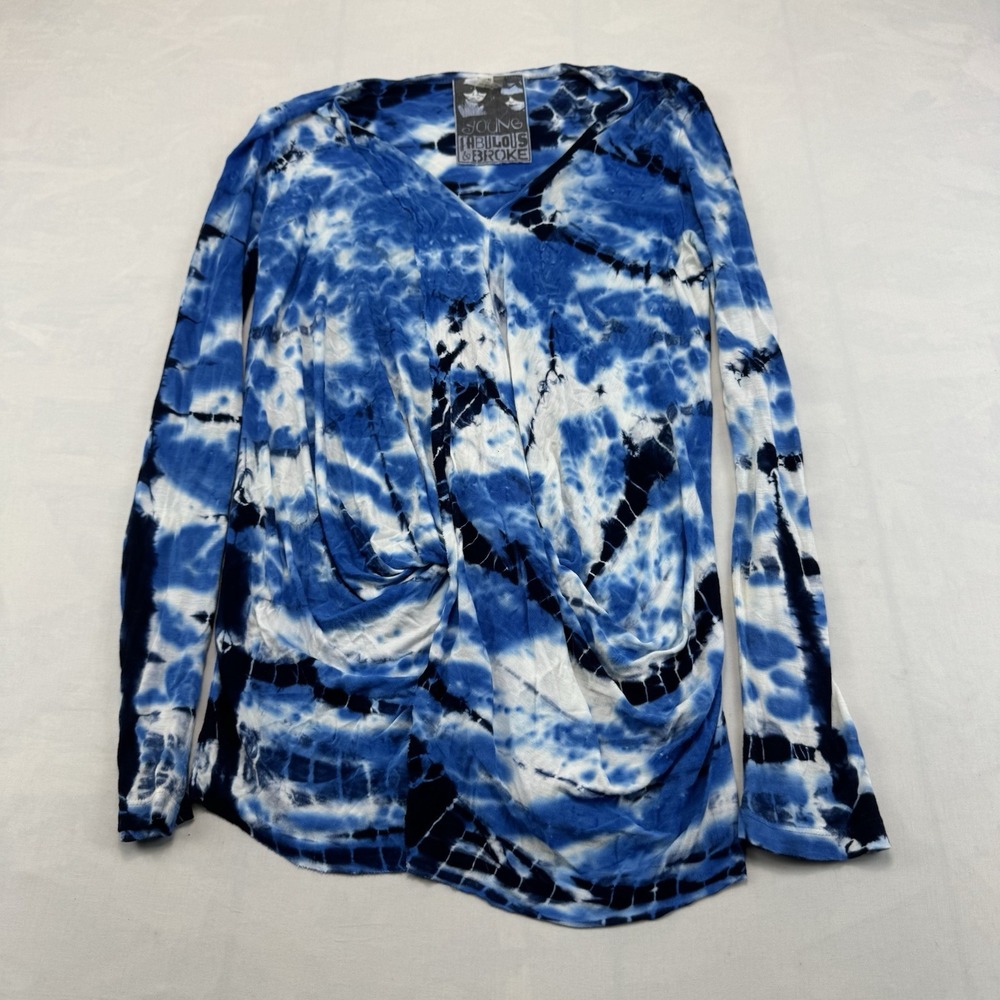 Young Fabulous & Broke Womens XS Blue Tie Dye Long Sleeve Draped Tunic Top